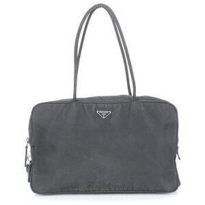 Prada Tessuto nylon leather tote bag triangle shoulder handbag black